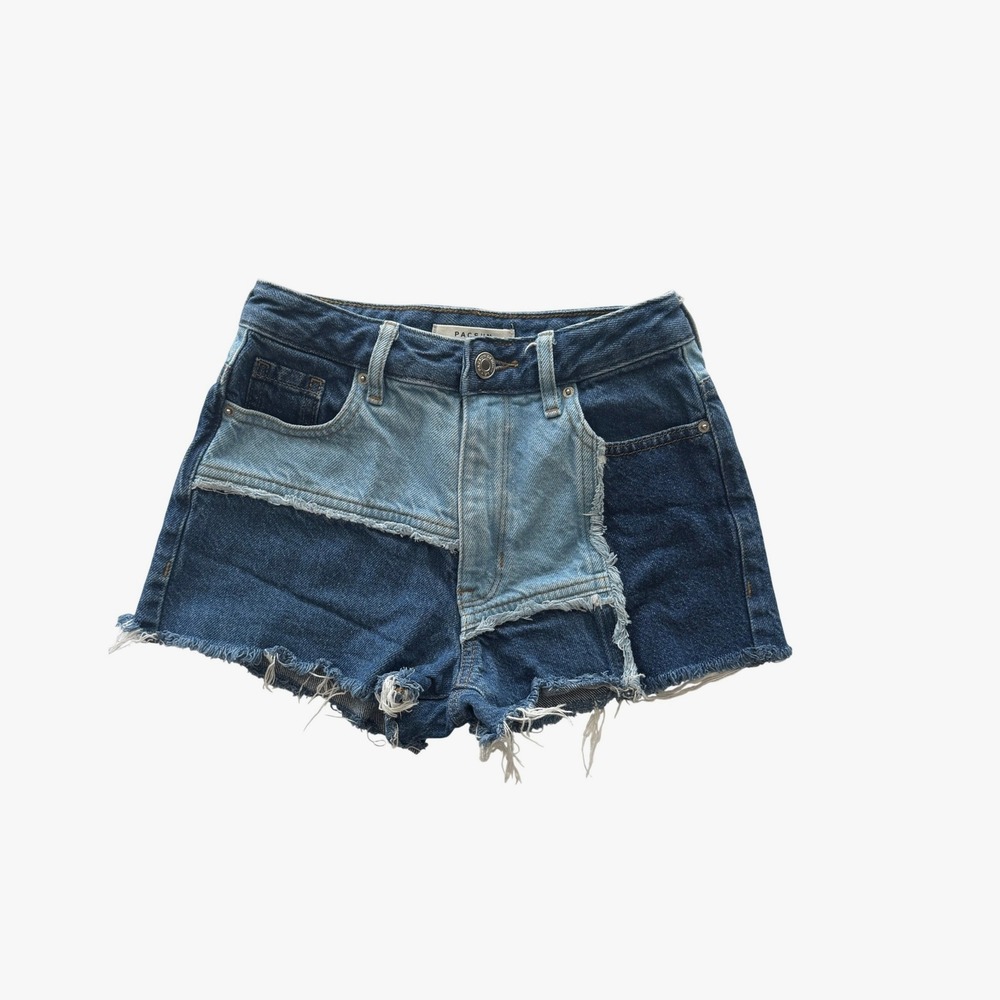 PacSun Denim Shorts Womens 22 Blue Patchwork Raw Hem High Rise